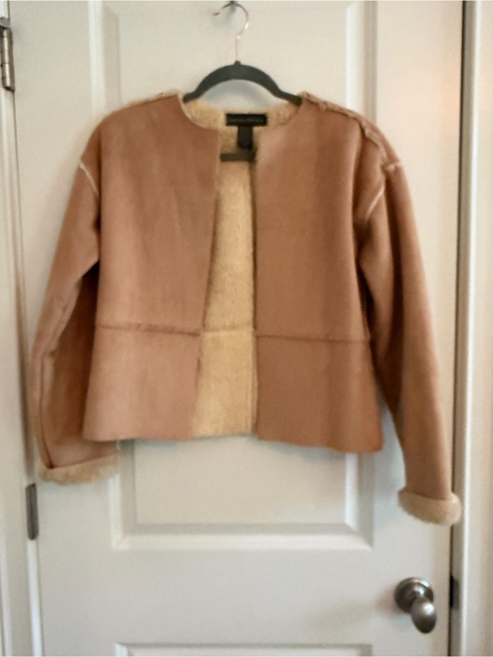 Banana Republic Tan Shearling-Trim Open-Front Jacket